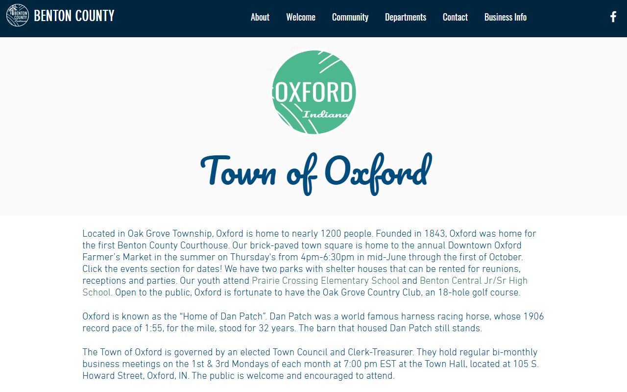 Benton County Clerk records history in Oxford Indiana