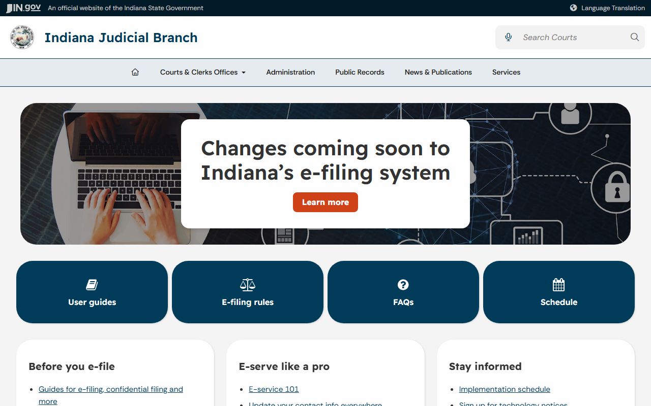 Benton County court dockets Indiana e-filing source