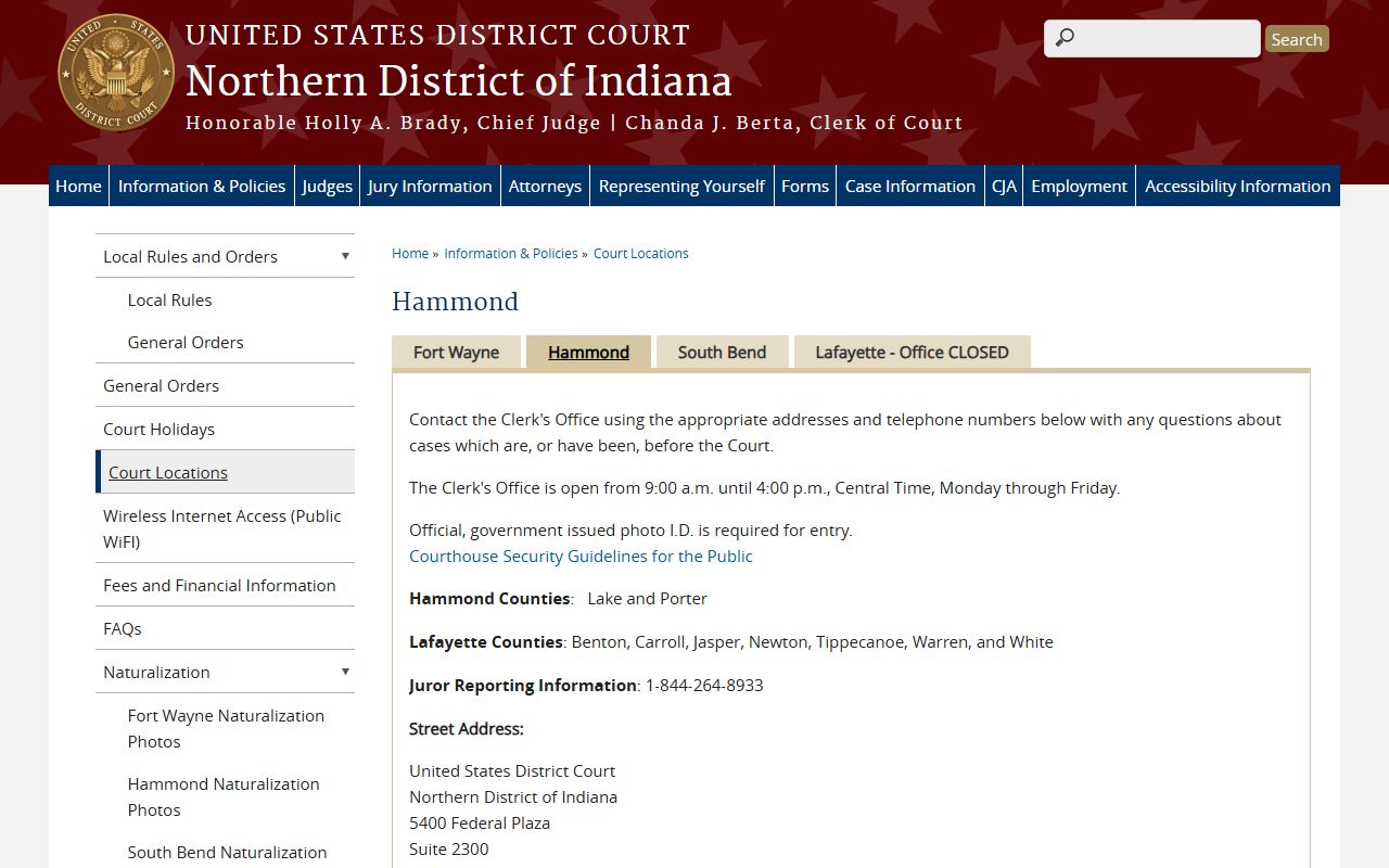 Benton County Circuit Court records and Northern District Hammond federal courthouse information