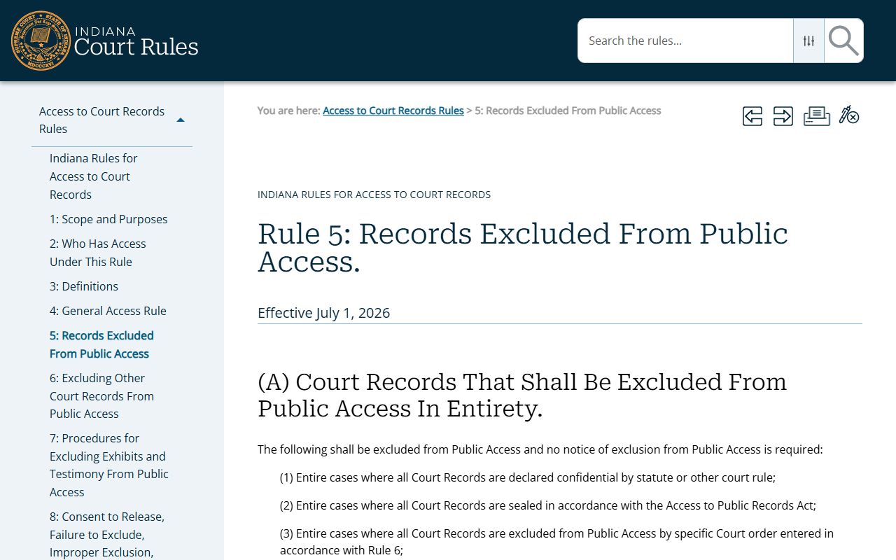 Benton County Court records Rule 5 exclusions