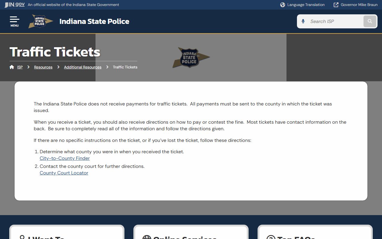 Benton County traffic court records Indiana State Police traffic ticket guidance