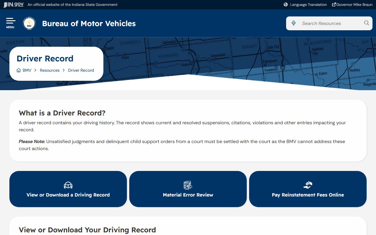 Benton County traffic court records Indiana BMV driver record resources