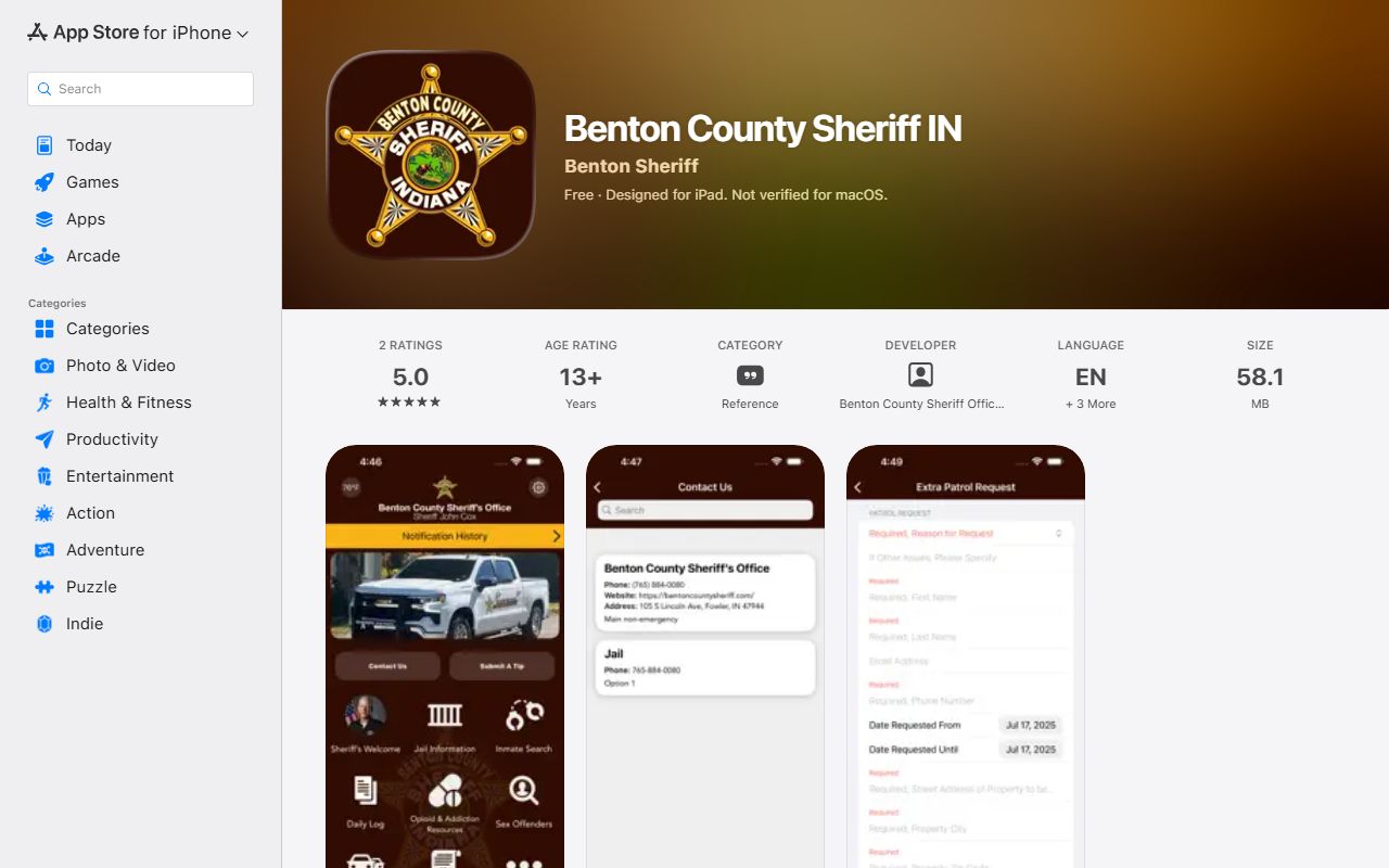 Benton County warrant search sheriff iOS app source
